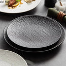 Axyaa Matte Stone Patterned Ceramic Steak Dessert Sushi Salad Plate - Round Shallow Specialty Tableware