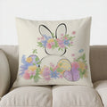 Easter Bunny Pillow Cover with Flowers and Eggs - Axyaa