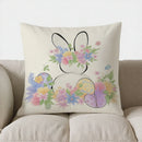 Easter Bunny Pillow Cover with Flowers and Eggs - Axyaa