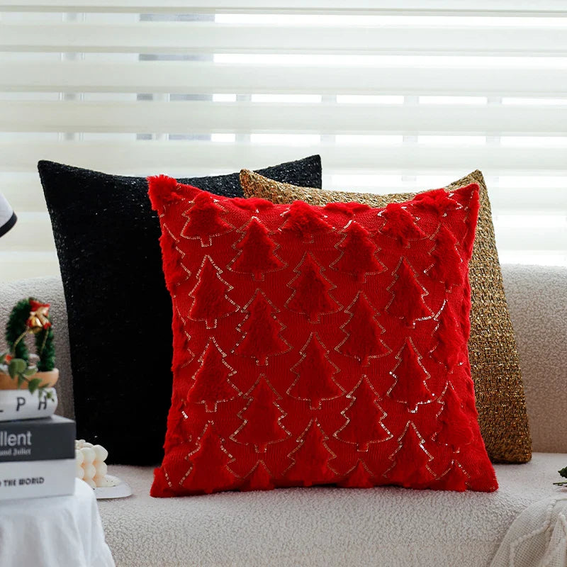 Axyaa Christmas Cushion Cover Set for Home Decoration | 45x45cm Plush Sofa Pillow Case