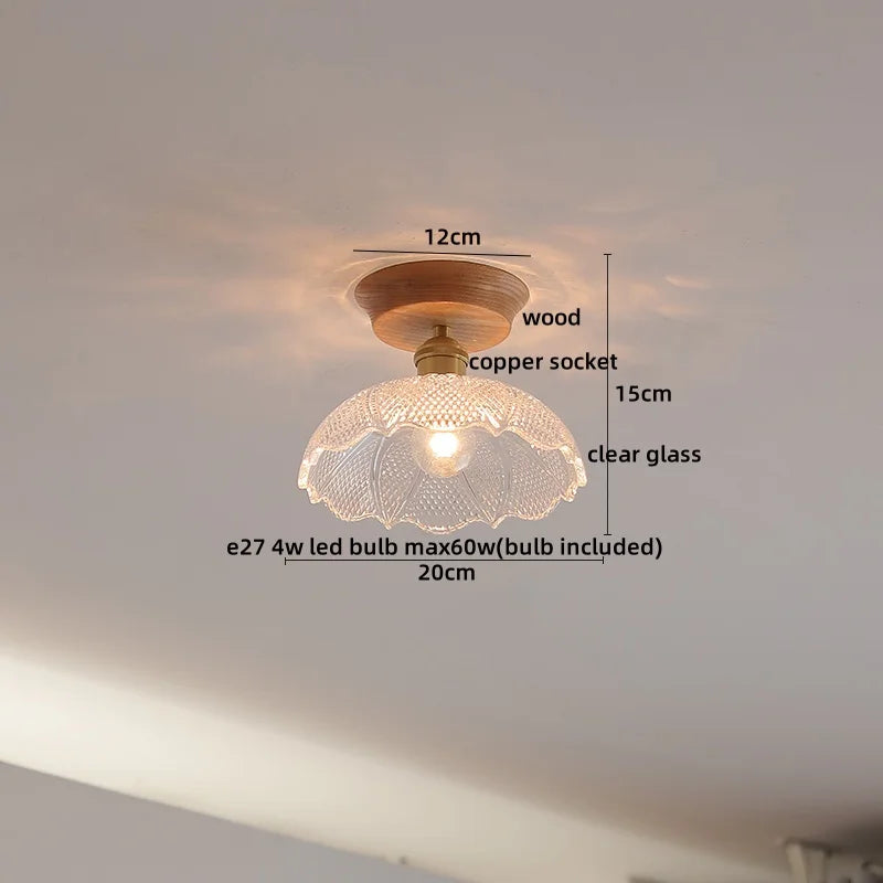 Axyaa Glass Wood LED Ceiling Lamp for Home Restaurant Living Room Decor