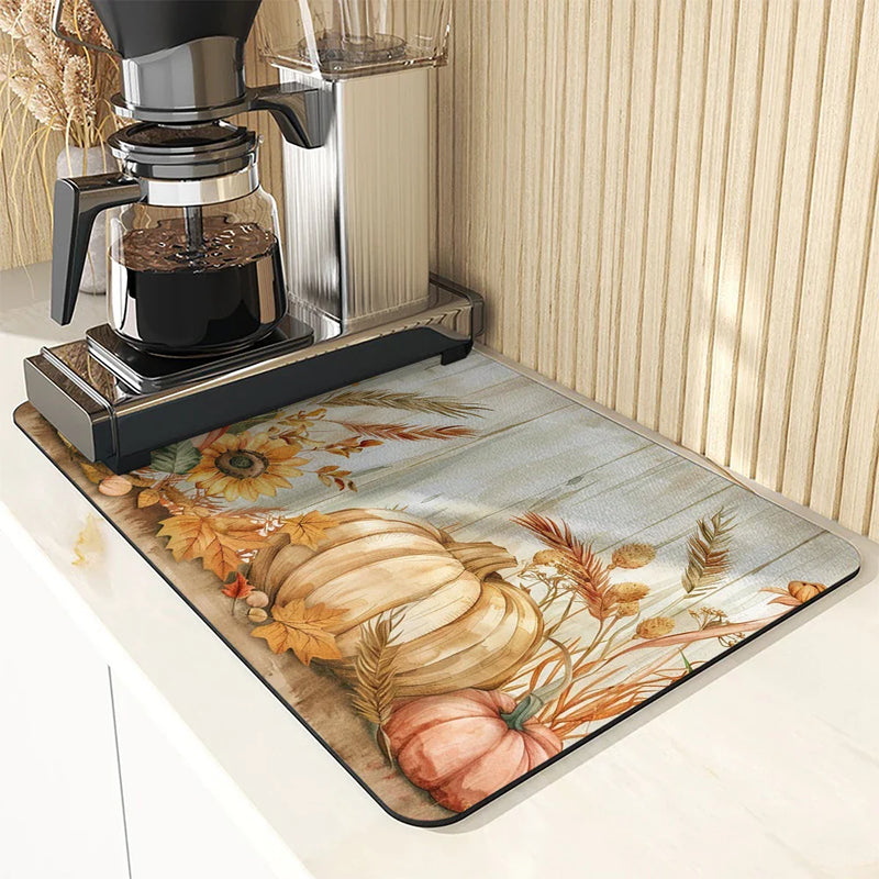 Axyaa Watercolor Pumpkin Absorbent Draining Dish Drying Mat