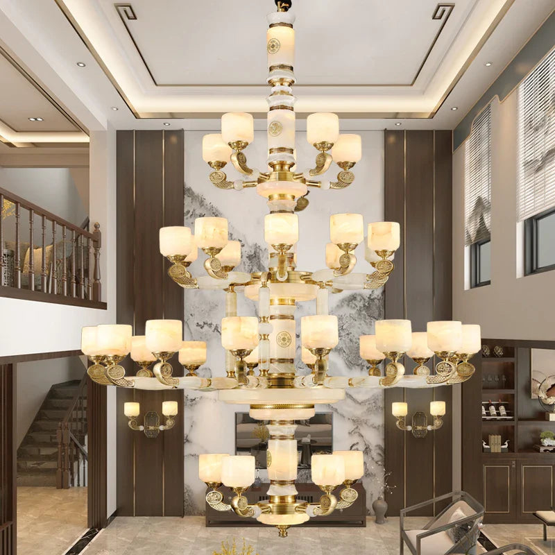 Axyaa Zen Jade Chandelier: Modern Chinese Living Room Lamp<style>, Elegant Restaurant Lighting