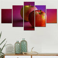 Axyaa Red Apples Dew Drops 5-Piece Canvas Wall Art Set