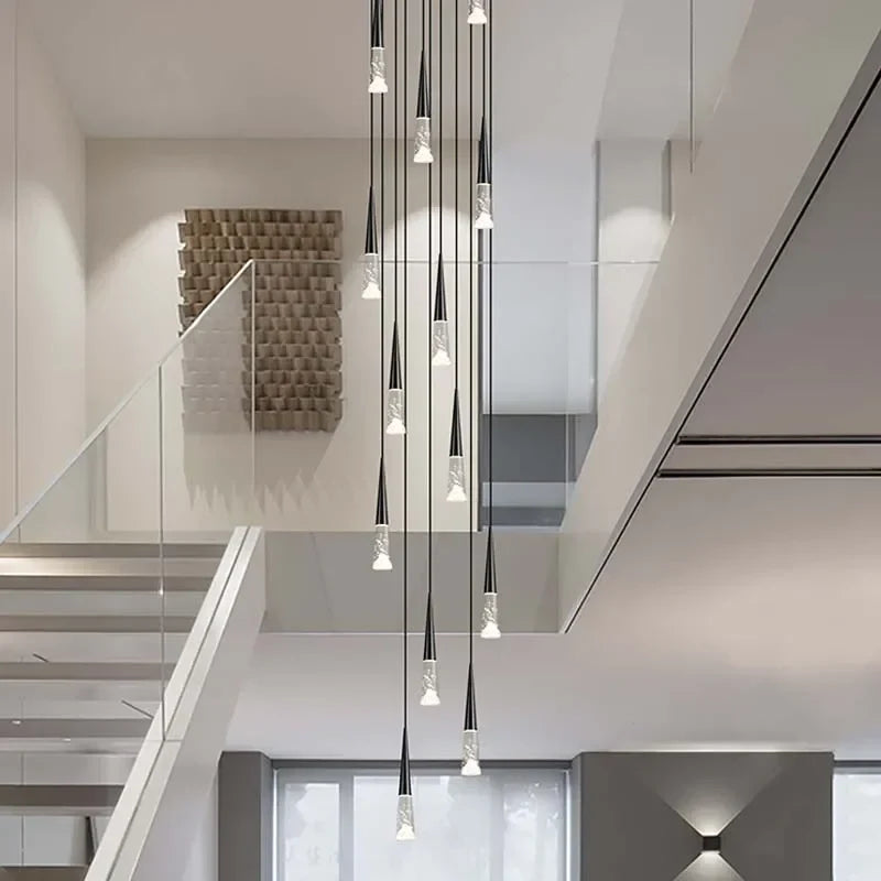 Axyaa Modern LED Chandelier, Nordic Rain Drop Pendant, Creative Staircase Indoor Hanging Lamp