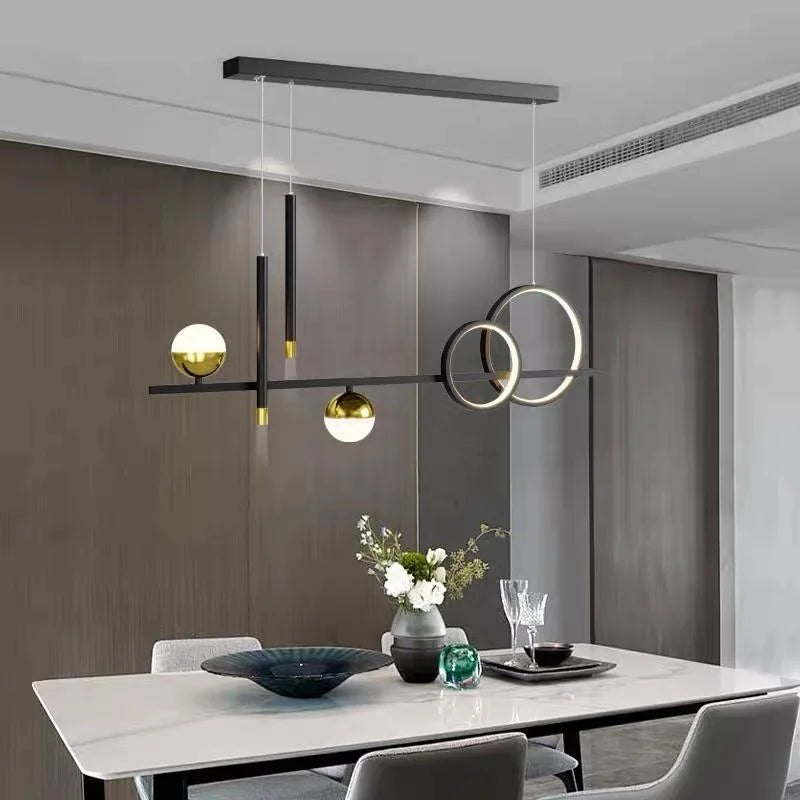 Axyaa Black Gold LED Chandelier 80cm 100cm for Dining Room Minimalists