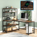 Axyaa 55" Computer Desk with Wireless Charging and 5 Storage Shelves, Study Table Workstation