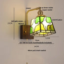 Axyaa LED Walnut Wood Wall Light Amber Glass Stair Sconce with Pull Chain Switch