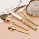 Axyaa Gold Cutlery Set Stainless Steel Mirror Sliver Fork Spoon Western Double Sided Pattern