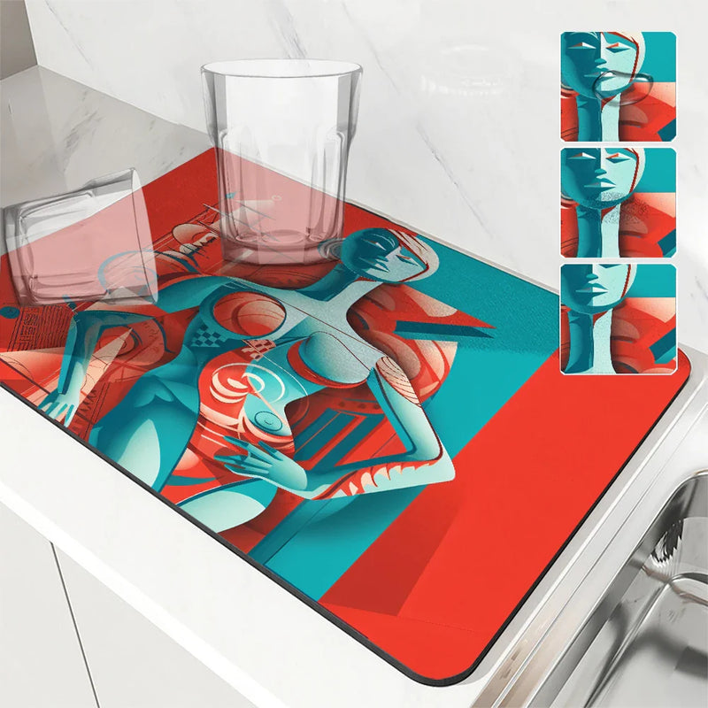 Axyaa Artistic Dry Coffee Absorbent Dish Mat - Table Cup Drying Mats