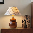 Axyaa Retro Wooden Table Lamp LED Fabric Lampshade Creative Rotundity Base Desk Light