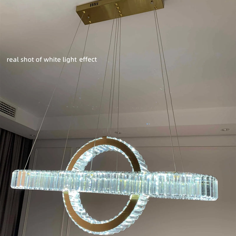 Axyaa Chrome Gold Steel LED Pendant Light with Dimmable K9 Crystals