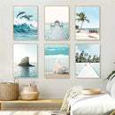 Axyaa Seascape Canvas Painting: Beach Coconut Tree Wall Art Print for Living Room