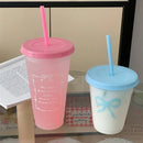 Axyaa Kawaii Bowknot Tumbler: Portable Cute Plastic Cup with Straw for Drinks