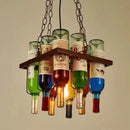 Axyaa Rust Metal Wine Bottle Chandelier for Home Decor & Restaurant Lighting