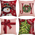 Axyaa Merry Christmas Red Stripes Joy Throw Pillow Cover Snow Gift Box