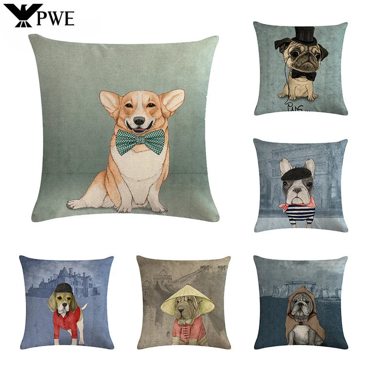 Axyaa Animal Pillowcase Family Car Pillow Case Cartoon Flax Cushion Cover