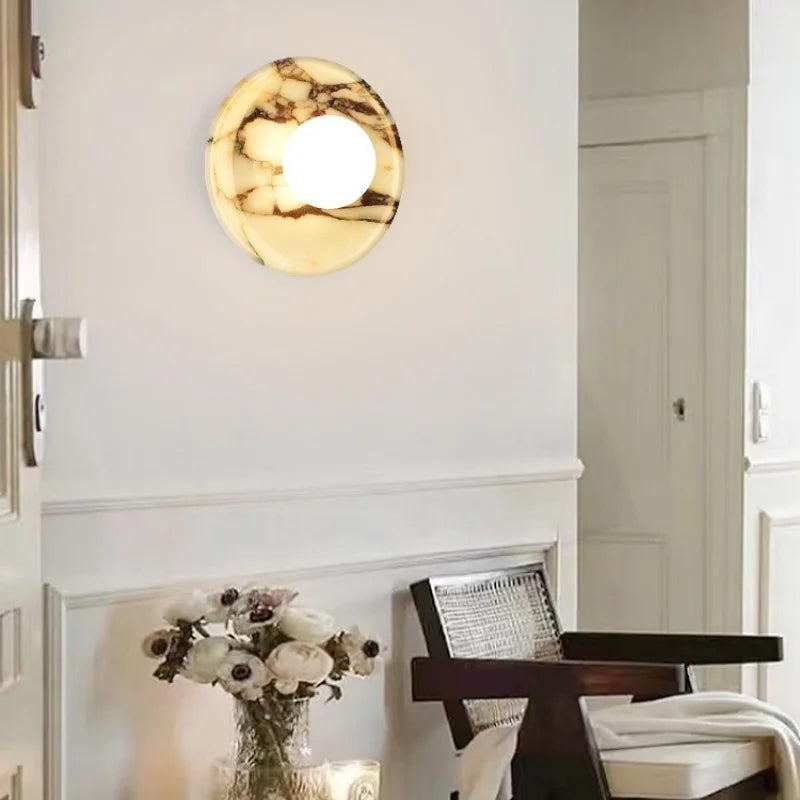Axyaa Round Stone LED Wall Sconce Shower Light 220v White Ball Bulb Mirrors Stair Kitchen Bathroom