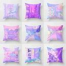 Pink Anime City Print Polyester Pillowcase 45x45cm for Bedroom Living Room by Axyaa.