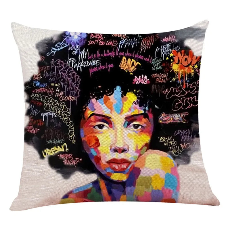 Axyaa African Women Face Print Cushion Cover - 45x45cm Home Decor Pillowcase