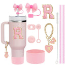 Axyaa Stanley Cup Accessories Set with Straw, Brush, Flower Charm, Stopper, and Boot.