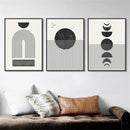 Axyaa Abstract Black Sun Moon Geometry Boho Art Canvas Painting