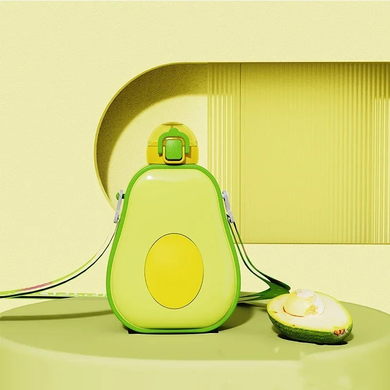 Axyaa Avocado Straw Water Bottle - Cute Creative Design for Kids Outdoor Sports