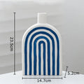 Axyaa Blue & White Stripes Ceramic Vase with Artificial Flowers for Aesthetic Room Decor