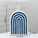 Axyaa Blue & White Stripes Ceramic Vase with Artificial Flowers for Aesthetic Room Decor