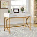 Axyaa 41" Gold Computer Desk 2 Drawers, Modern Writing Office Vanity Table