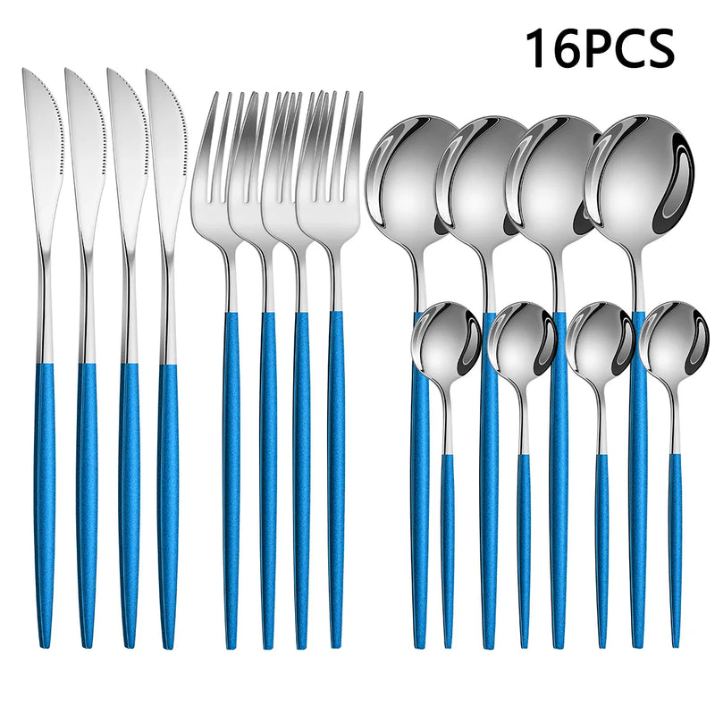 Axyaa 16-Piece Stainless Steel Tableware Set for Home, Hotel, and Restaurant