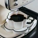 Axyaa Petal Shape Ceramic Coffee Cup Saucer Set - 8oz Black & White Nordic Design