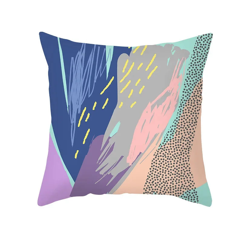 Axyaa Pink Blue Abstract Plants Floral Pillows Case - Modern Art Decor Sofa Couch