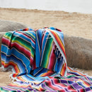 Axyaa Boho Beach Blanket: Hand-Striped Mat with Tassels