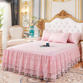 Axyaa Lace Ruffled Bed Skirt: 3 Layers Couvre Lit Mattress Cover Bedspread
