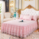 Axyaa Lace Ruffled Bed Skirt: 3 Layers Couvre Lit Mattress Cover Bedspread