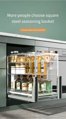 Axyaa Condiments Pull Basket - Aluminum Alloy Cabinet Organizer & Knife Holder