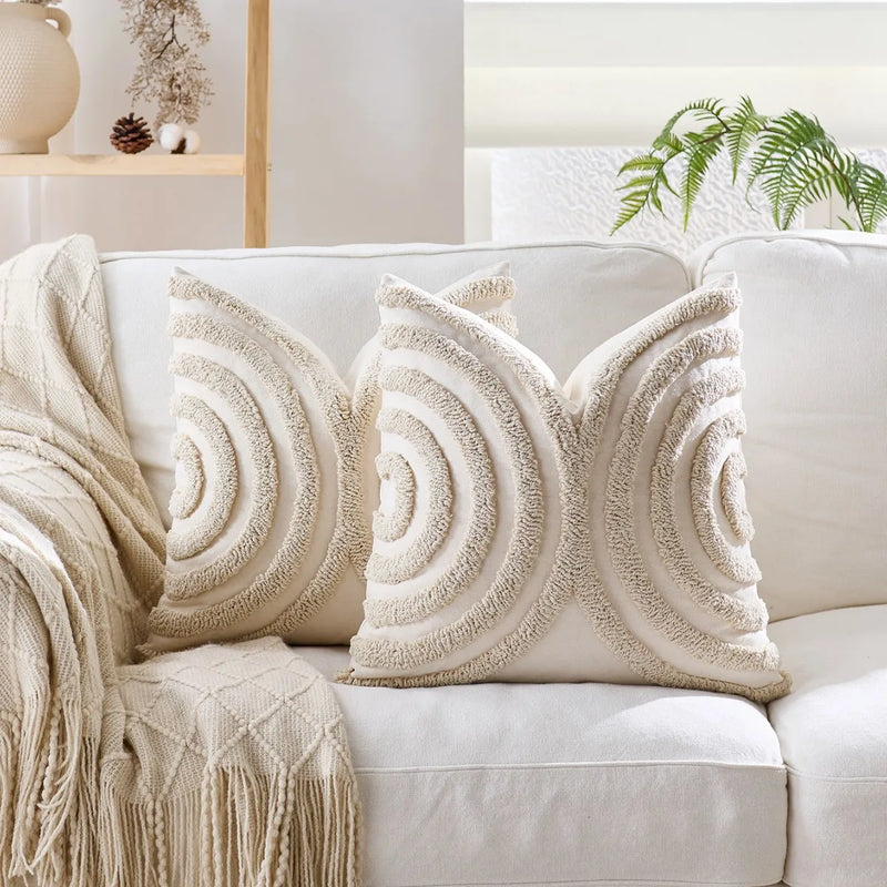 Axyaa Tufted Tassel Diamond Cushion Cover - Boho Style - 45x45cm