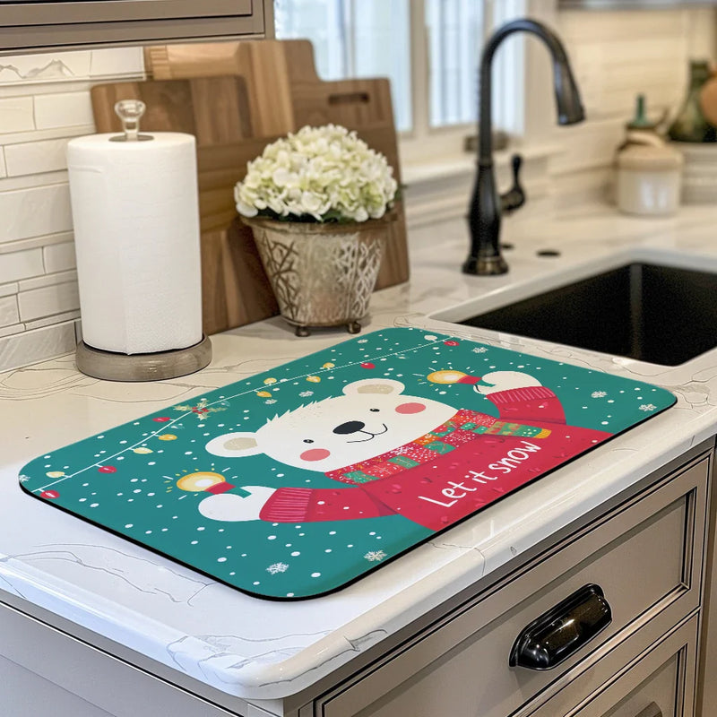 Axyaa Christmas Lights Bear Text Non-Slip Absorbent Kitchen Mat