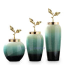 Axyaa Gradient Ceramic Vase with Golden Leaves Cover - Modern Home Decor & Wedding Ornament