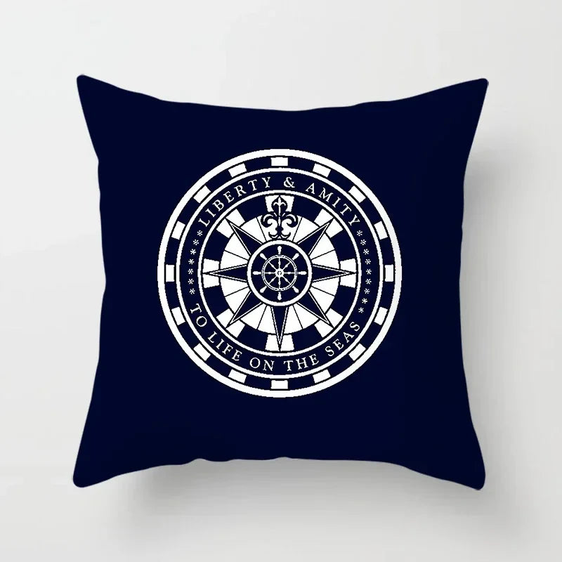 Axyaa Blue Mediterranean Compass Anchor Pillow Cover 45x45cm