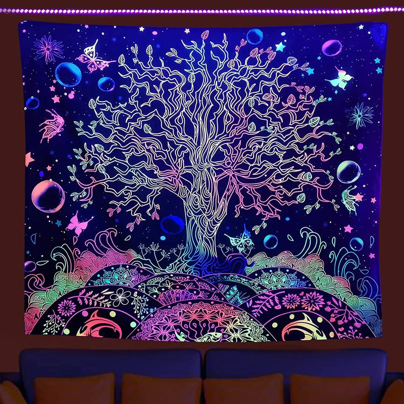 Axyaa Psychedelic Tree of Life Fluorescent Tapestry UV Wall Hanging