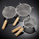 Axyaa Stainless Steel Double Ear Colander Spoon(Strainer) with Wooden Handle