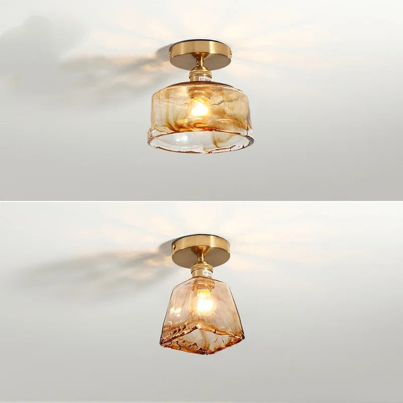 Axyaa Modern Amber Glass LED Ceiling Lights with Copper Socket for Home Decoration