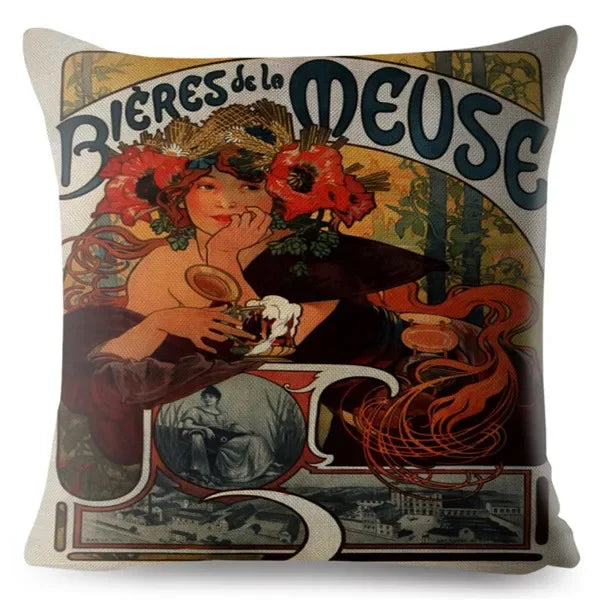 Beige Art Nouveau Gallery Cushion Cover for Home Decor - Axyaa
