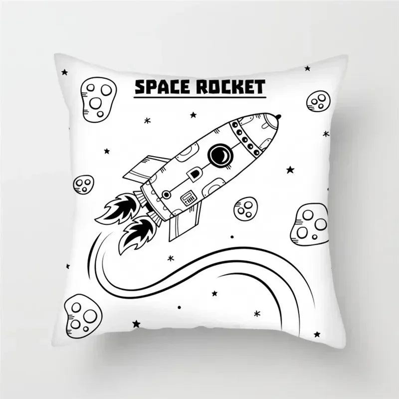 Cartoon Spacecraft Astronaut Rocket Pillowcase for Home Decor - Axyaa