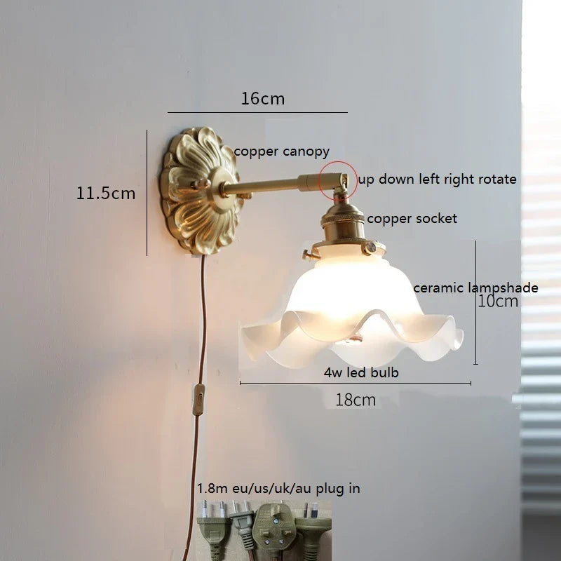 Axyaa Smoke Gray Glass LED Wall Sconce with Adjustable Copper Arm