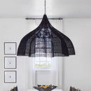 Axyaa Wicker Pendant Light: Handmade Rattan Umbrella Dining Room Fixture