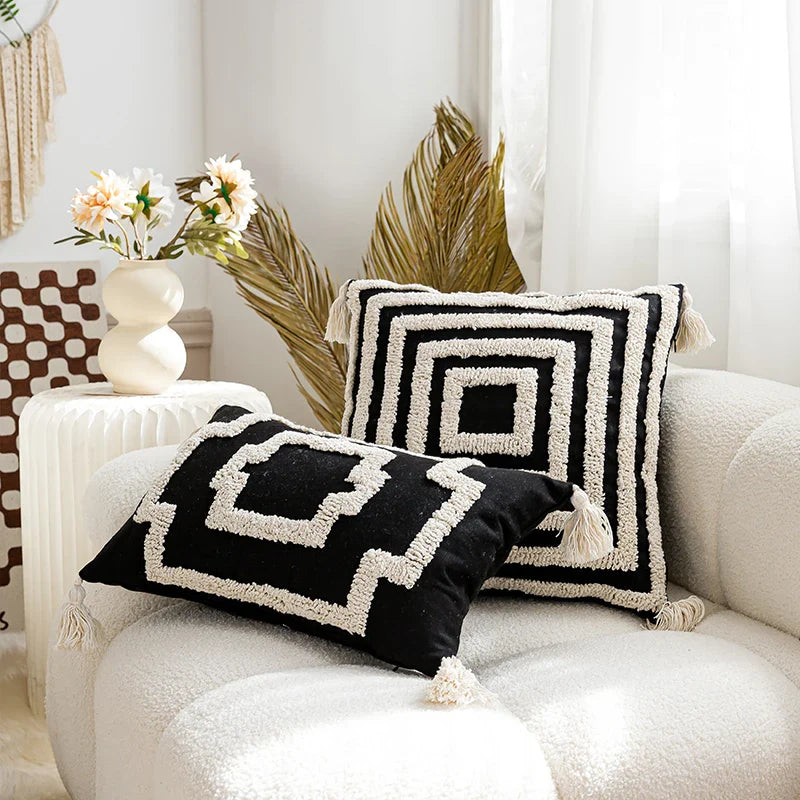 Axyaa Tufted Boho Pillow Cover with Tassels 45x45cm
