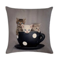 Axyaa Cat Printed Cotton Linen Cushion Cover 45x45cm